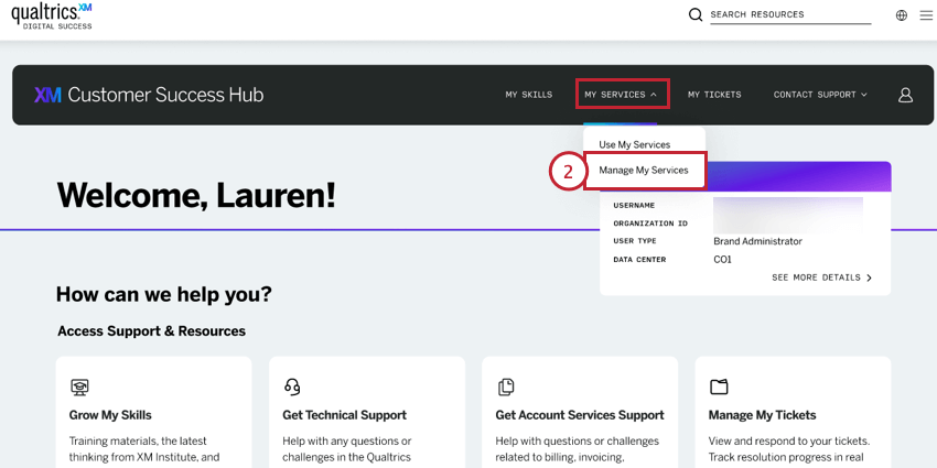 en choisissant Manager mes services dans le menu Mes services