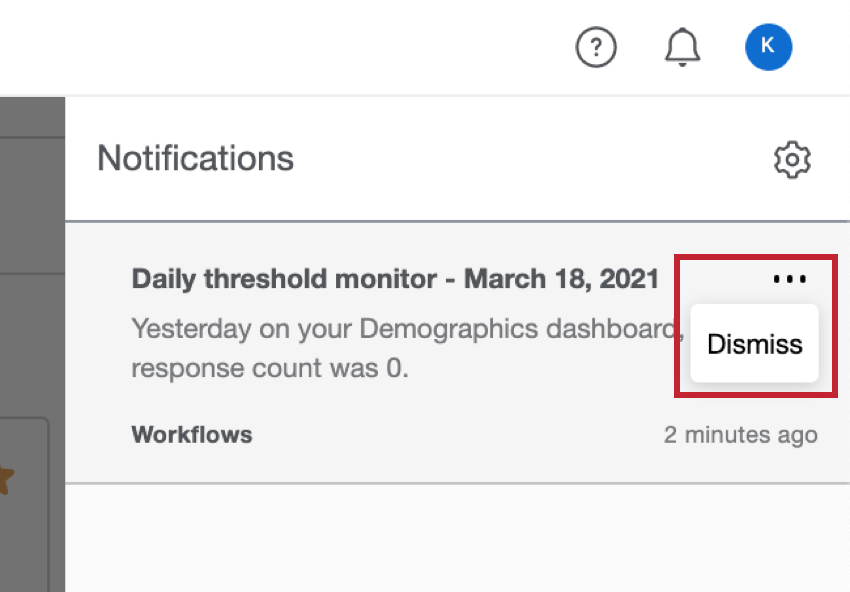 Les trois points en haut à droite de chaque notification nont quune option de rejet