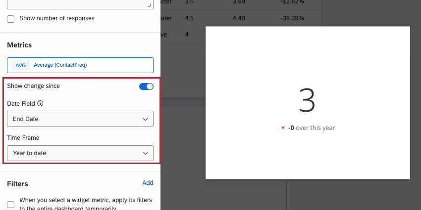 Editing mode, so you can see the widget editing pane on the left of the number chart where the trend settings are