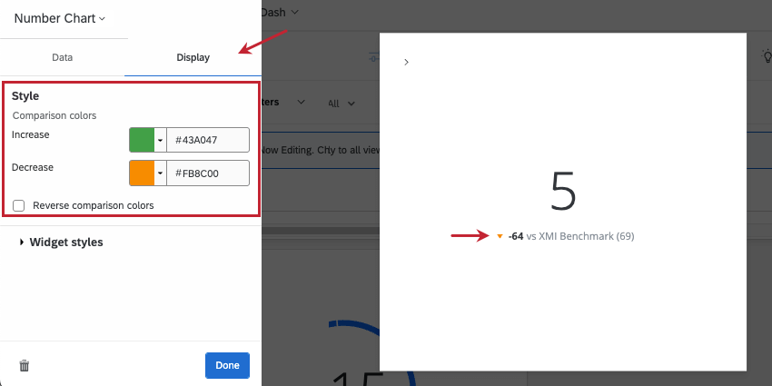 Trendfarben für Vergleiche in Widgets