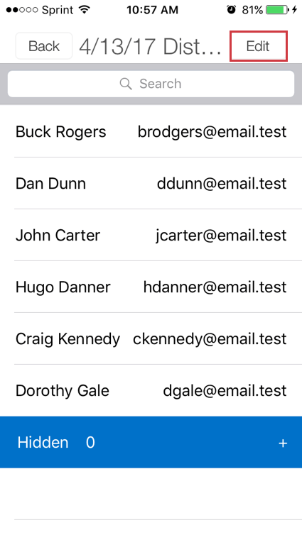 Edit button at top-right of the specific contact list page