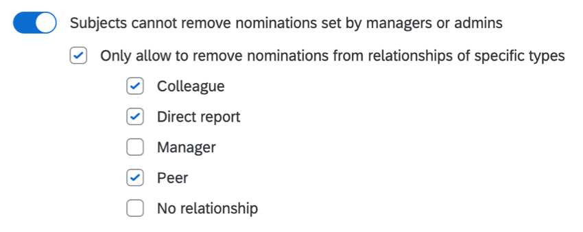 An image of this option with a list of relationships: colleague, direct report, maager, peer, and no relationship