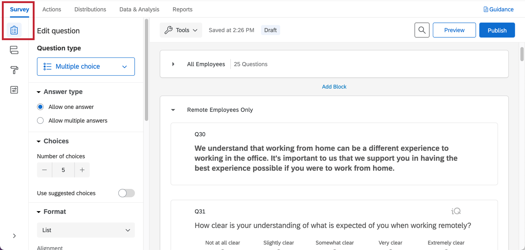 The survey builder of a COVID-19 project