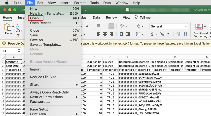 Top of screen, File, then open