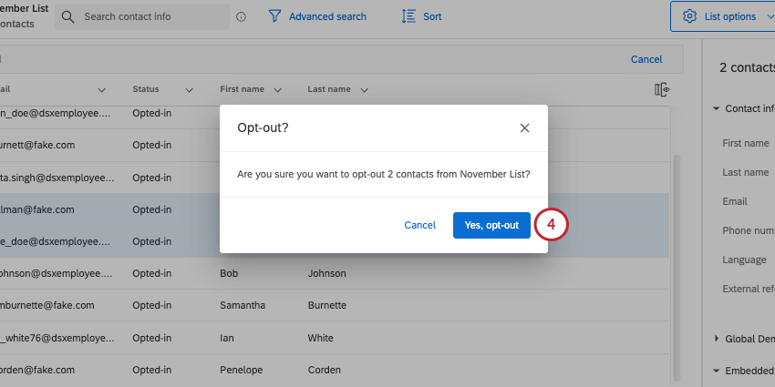 new window where you confirm your decision
