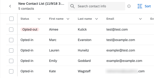 image of opt out status in list, highlighted in pink