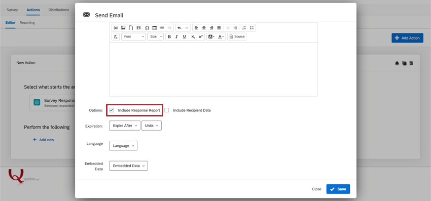 Inclure loption de rapport de réponses au bas de la tâche e-mail