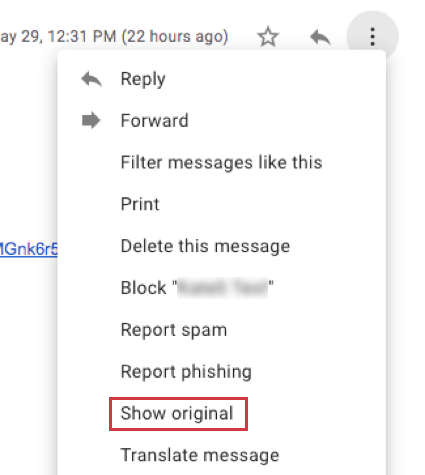 Mostra lopzione originale nel sistema di posta elettronica per mostrare intestazioni di e-mail personalizzate