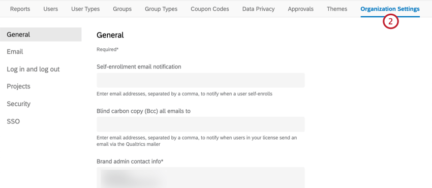 navigating to the organization settings tab of admin