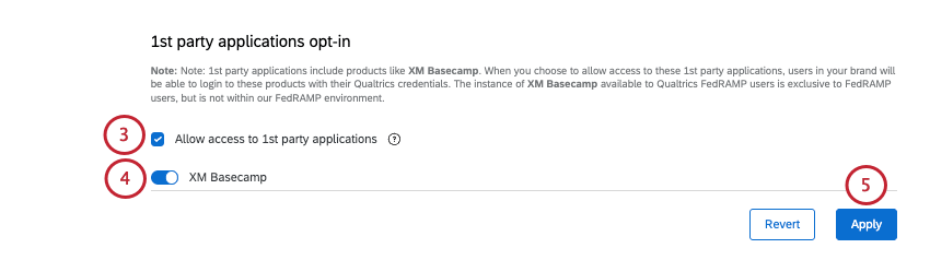 enabling the allow 1st party toggle and selecting basecamp