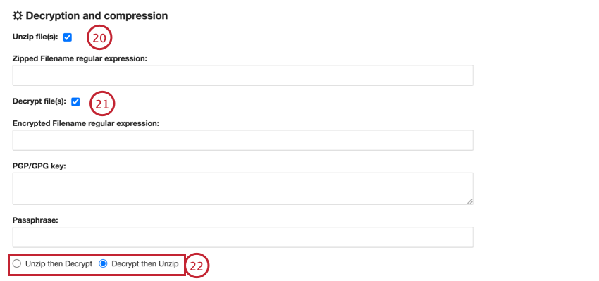 choosing encryption and decompression settings