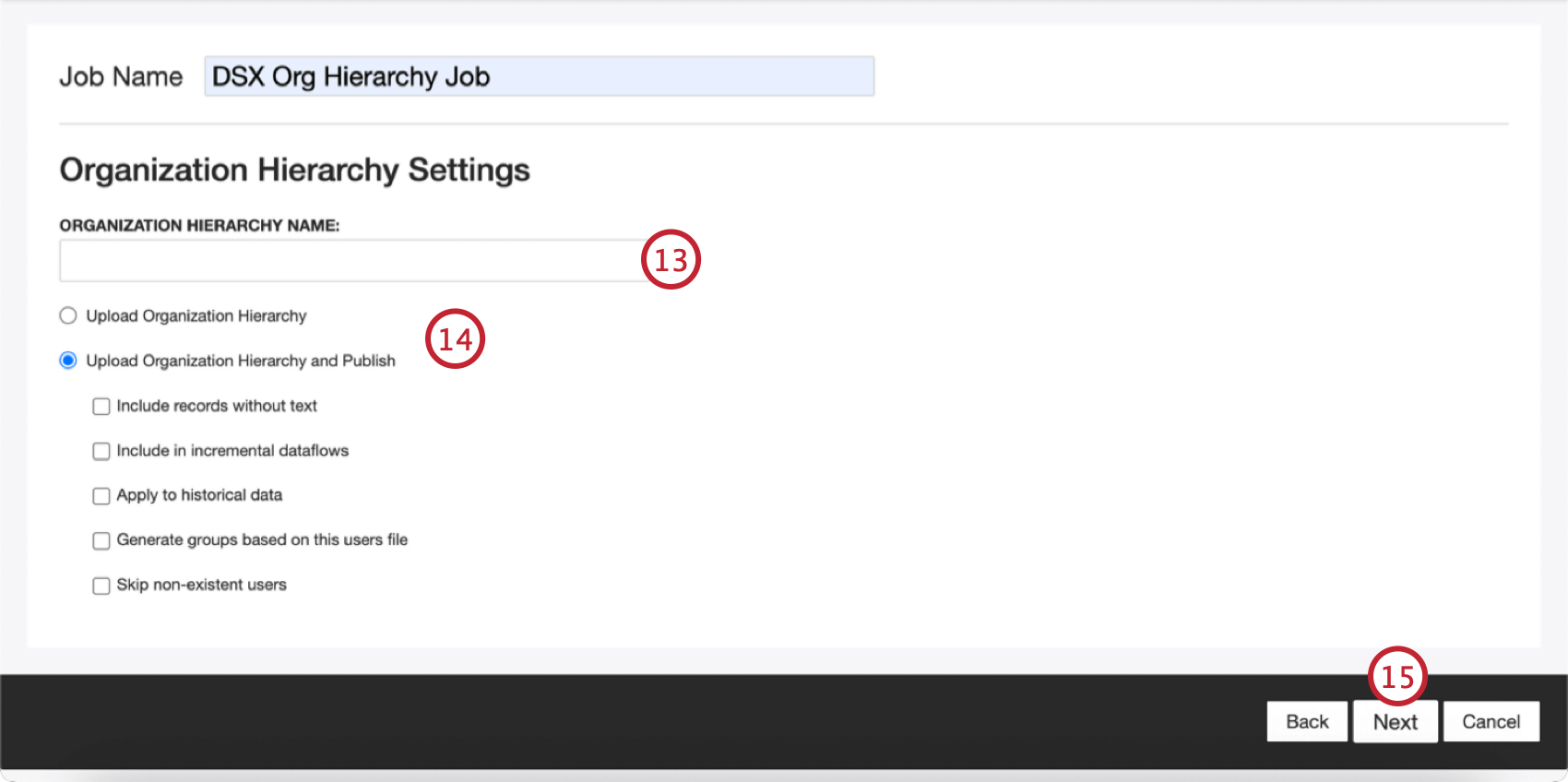 naming the hierarchy and configuring additional settings
