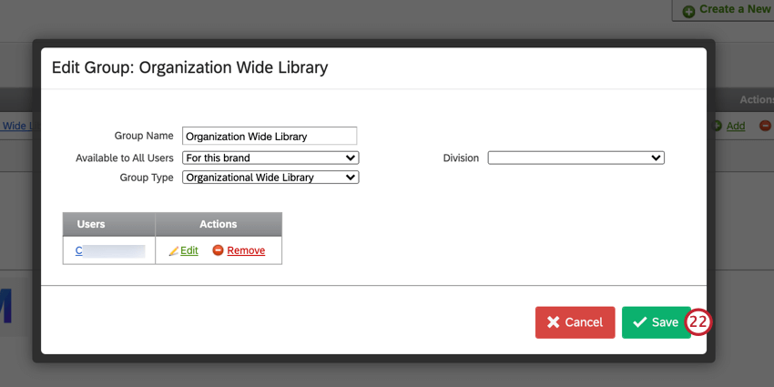 the save button when editing a group