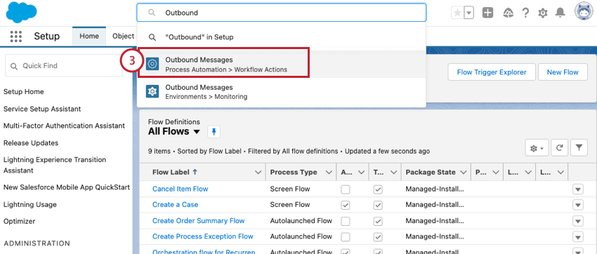 Elegir mensaje saliente en la búsqueda de configuración