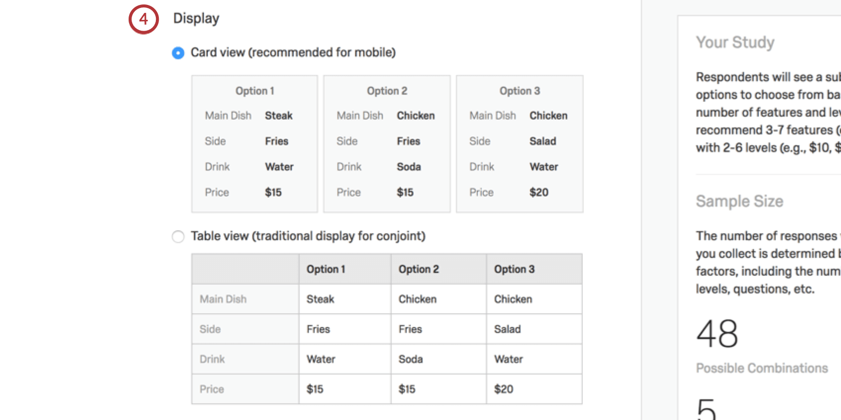 Options for package display and selection