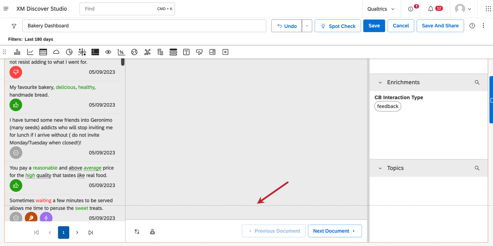 Linea attraverso un widget di feedback dove sarebbe linterruzione di pagina