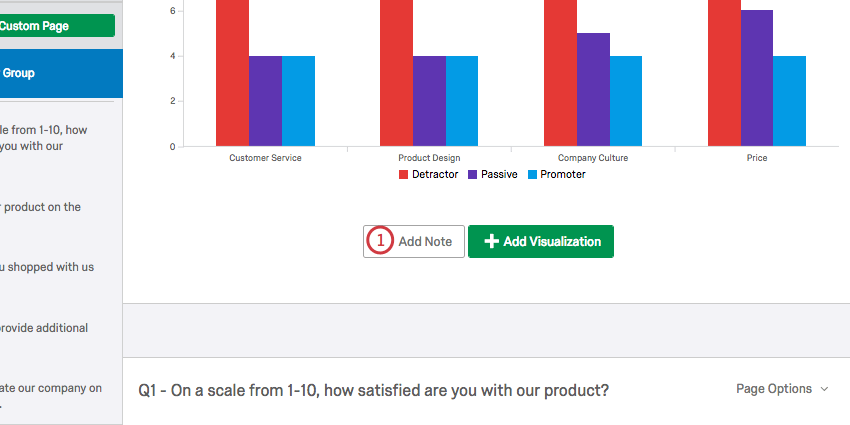 Drucktaste zum Hinzufügen einer Notiz unten in der Mitte der Seite