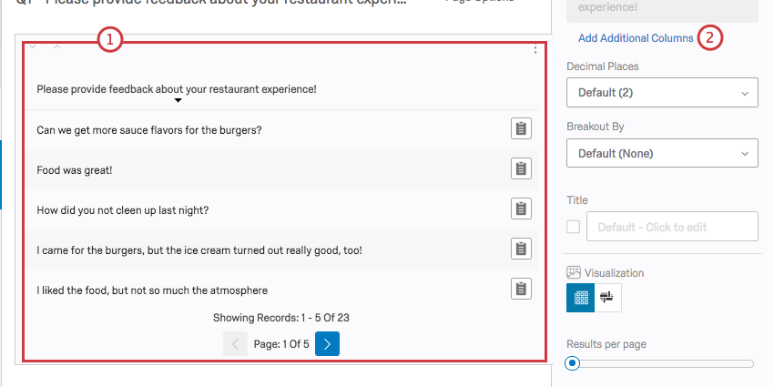 Add Additional Columns button on upper right of visualization editing pane