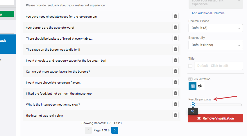 results per page slider