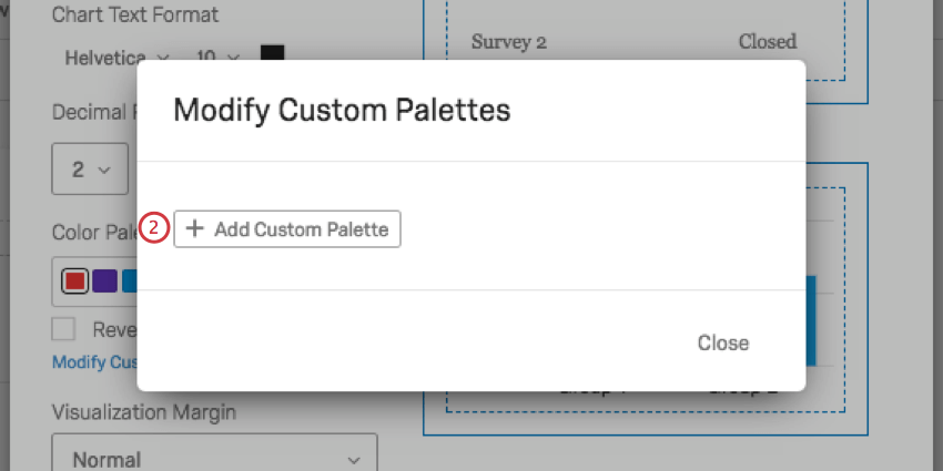 bouton dajout de palette personnalisée au centre de la fenêtre de modification des palettes personnalisées
