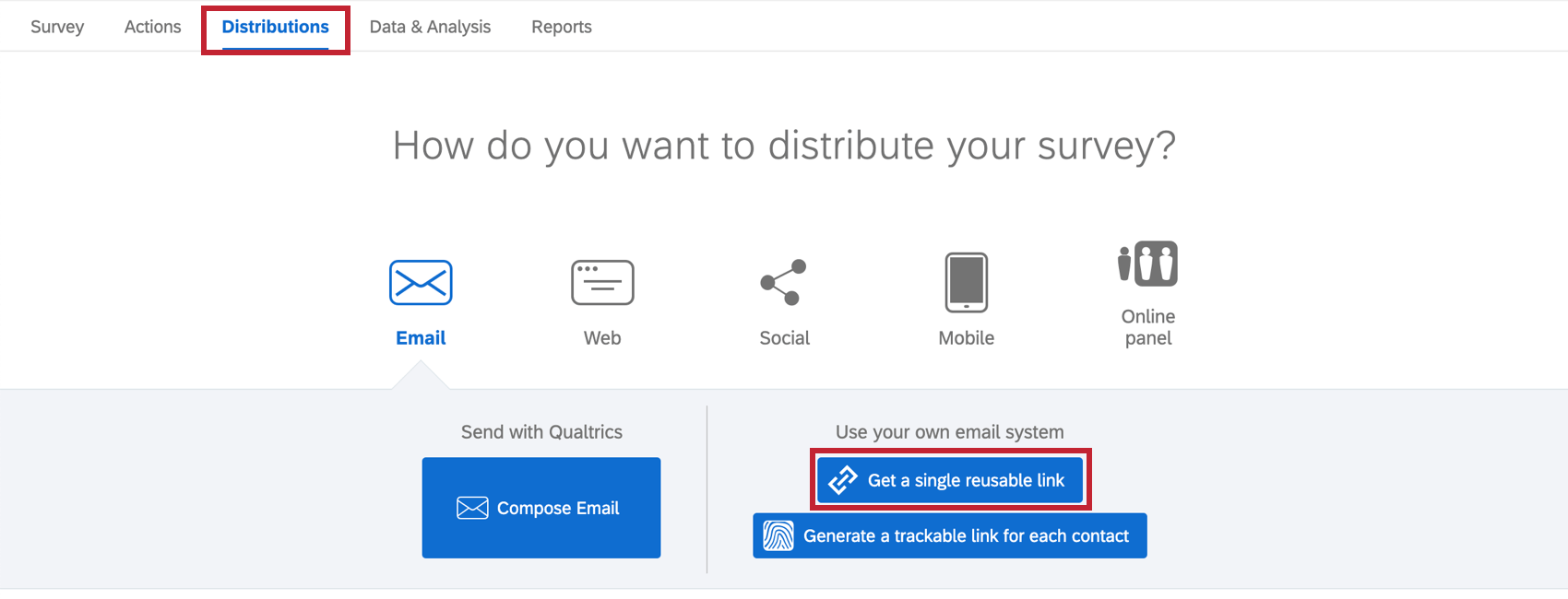 Obtenir une option de lien unique réutilisable dans longlet Distributions