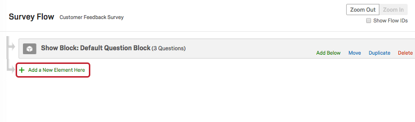 Option Ajouter un nouvel élément ici sous le bloc de questions