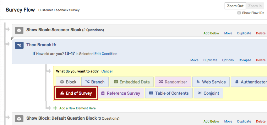 End of Survey Element from What do you want to add menu
