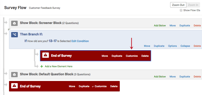 Customize option in End of Survey element