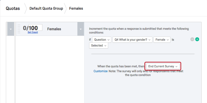Dropdown menu with End Current Survey selected