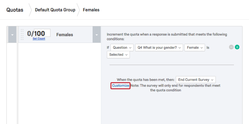 Opção Personalizar no menu suspenso Finalizar Pesquisa atual