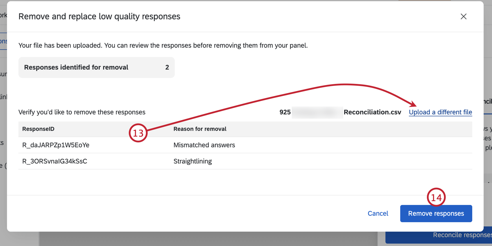 reviewing the responses to reconcile before saving