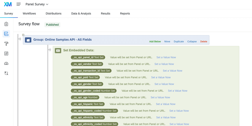 panel embedded data fields in the survey flow