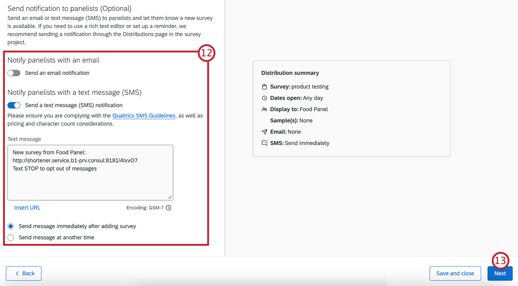 opções de notificação do painelista
