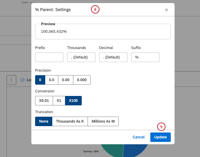 Dependiendo del cálculo seleccionado, puede definir diferentes configuraciones.