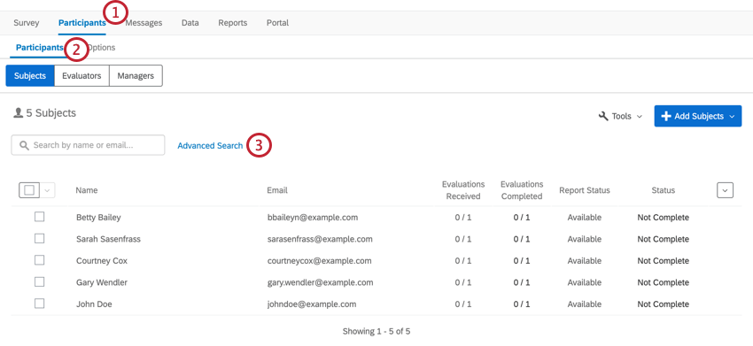 image of accessing advanced search in participants