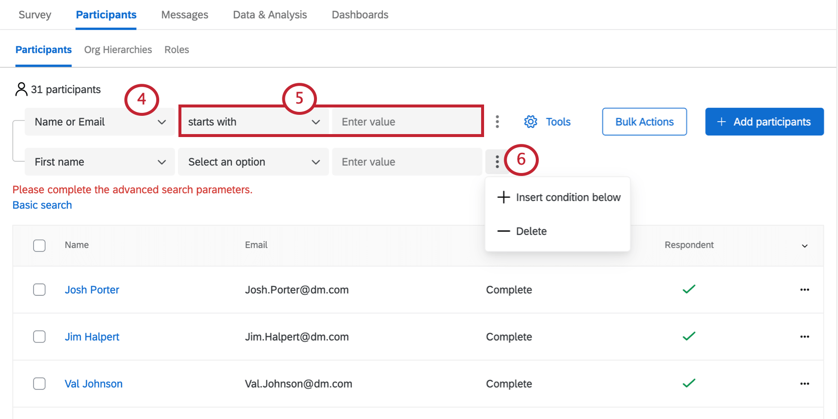 The fields of the search bar