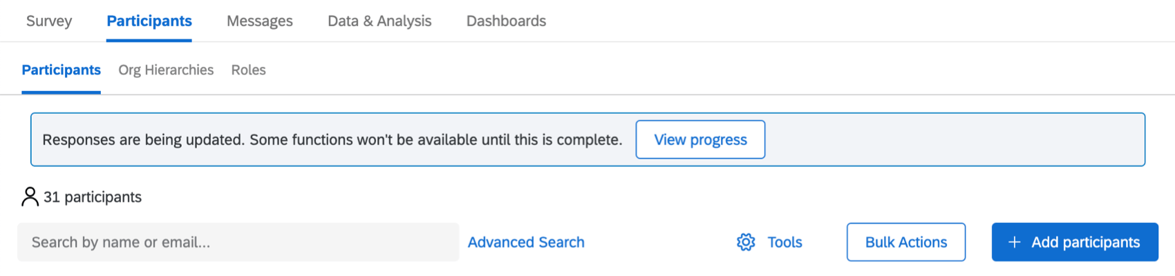 Banner in light blue at the top of the participants tab, above the number of participants and the tools button