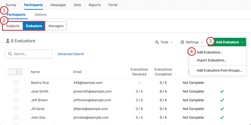 in the Evaluators tab, clicking add evaluators