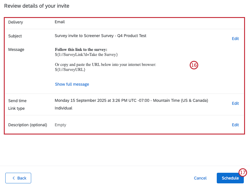 Einladungsdetails überprüfen