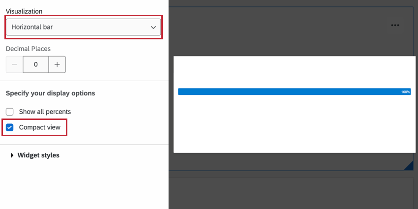 Elegir la barra horizontal y las visualizaciones de vista compacta