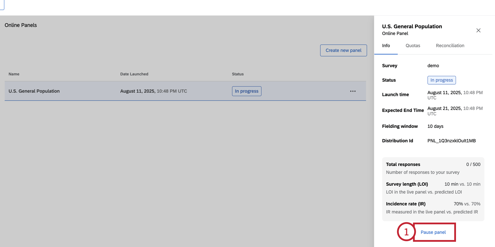 selecting an open panel and then clicking "pause panel"
