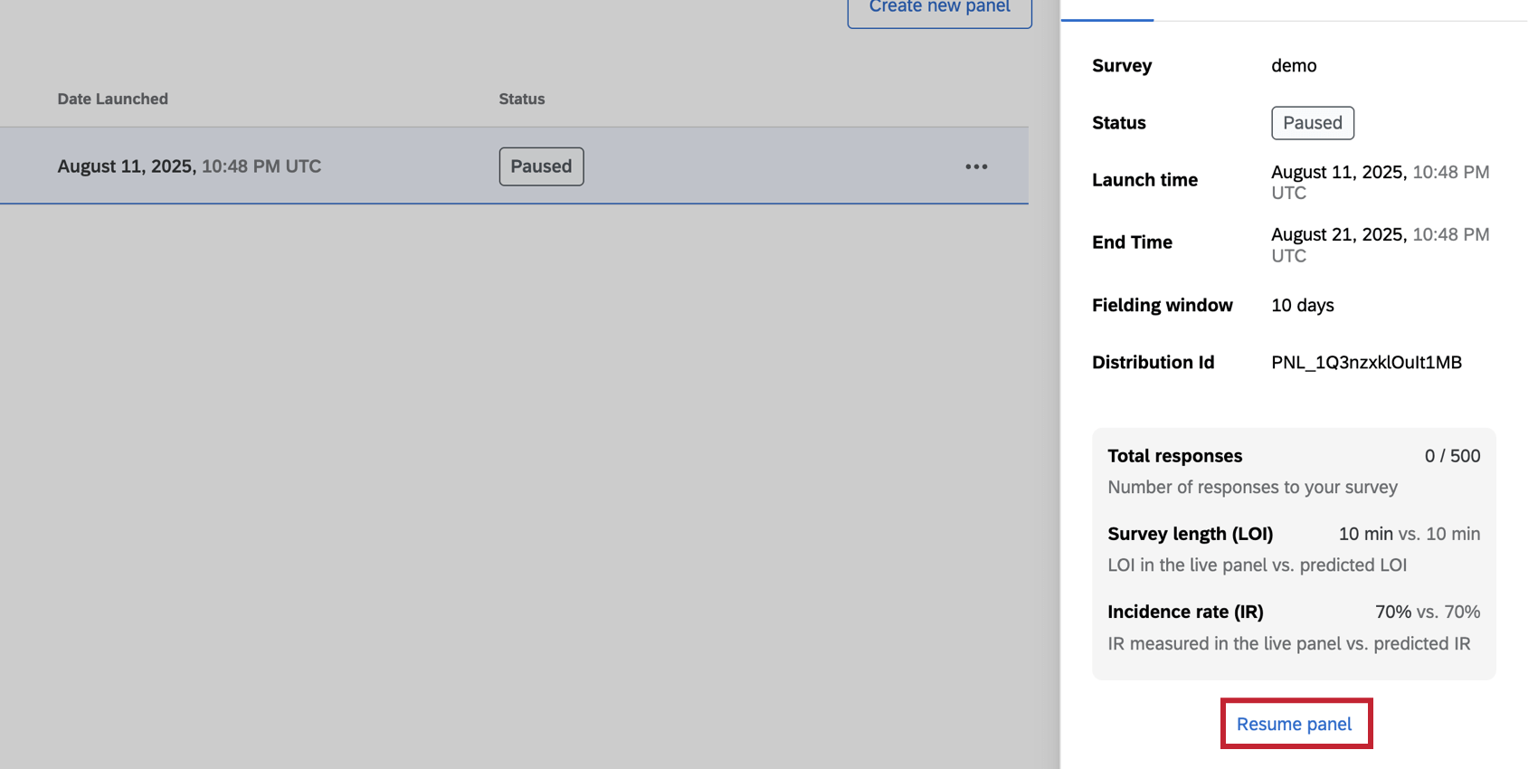 clicking "resume panel" on a paused panel
