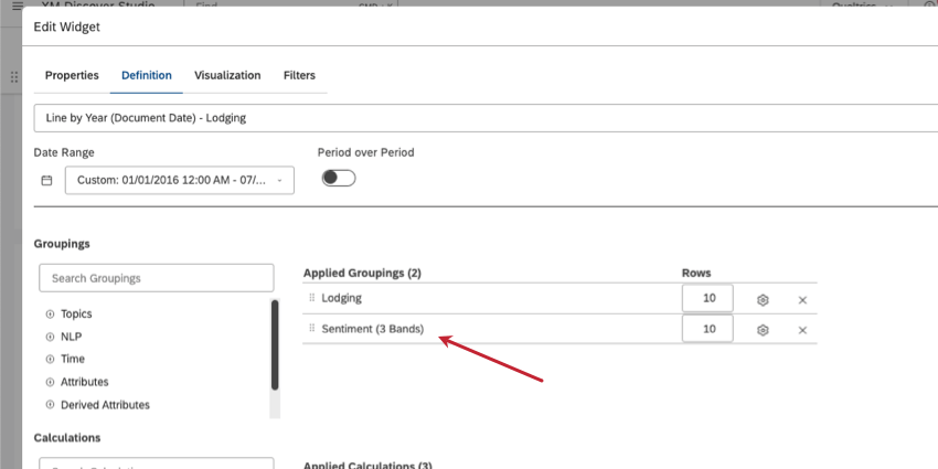 Registerkarte "Definition" der Eigenschaften eines Widget