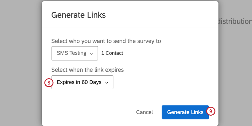 selezionare la finestra di scadenza e fare clic su genera link