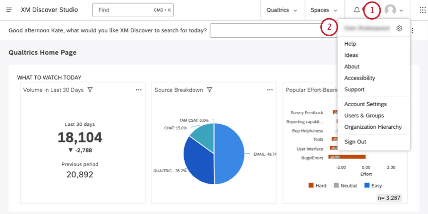 Cliquer sur licône du profil pour faire apparaître le menu