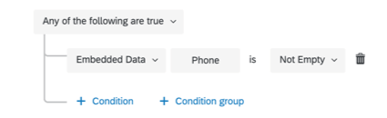 image des conditions daction définies pour permettre à laction de se déclencher si la personne interrogée a une valeur pour le champ de données intégrées, téléphone