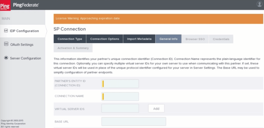 Os tons de cinza, laranja e branco do site da ping federate