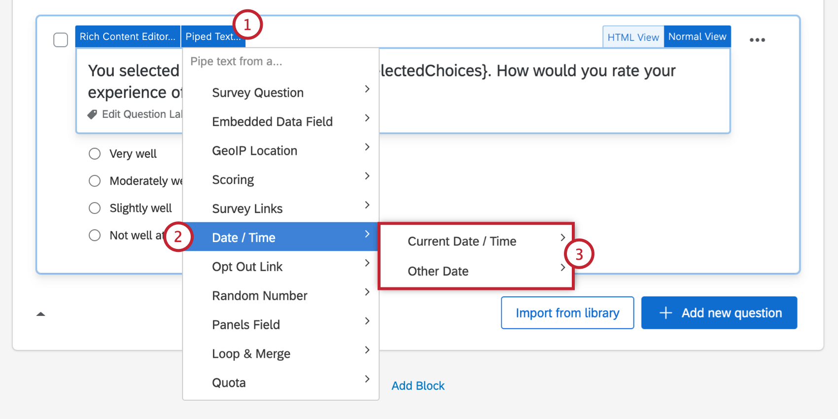 Piped Text Date Time menu