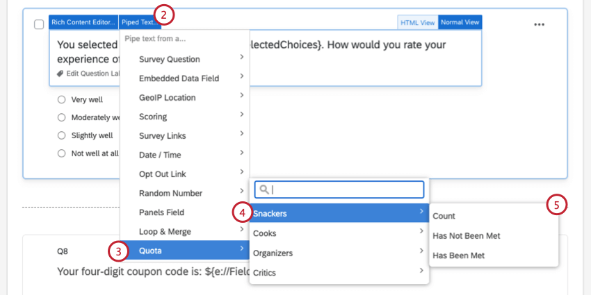 Immagine del menu del testo trasferito per le quote