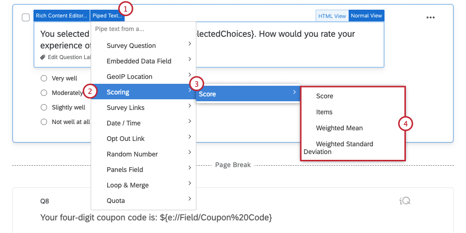 Scoring piped text menu
